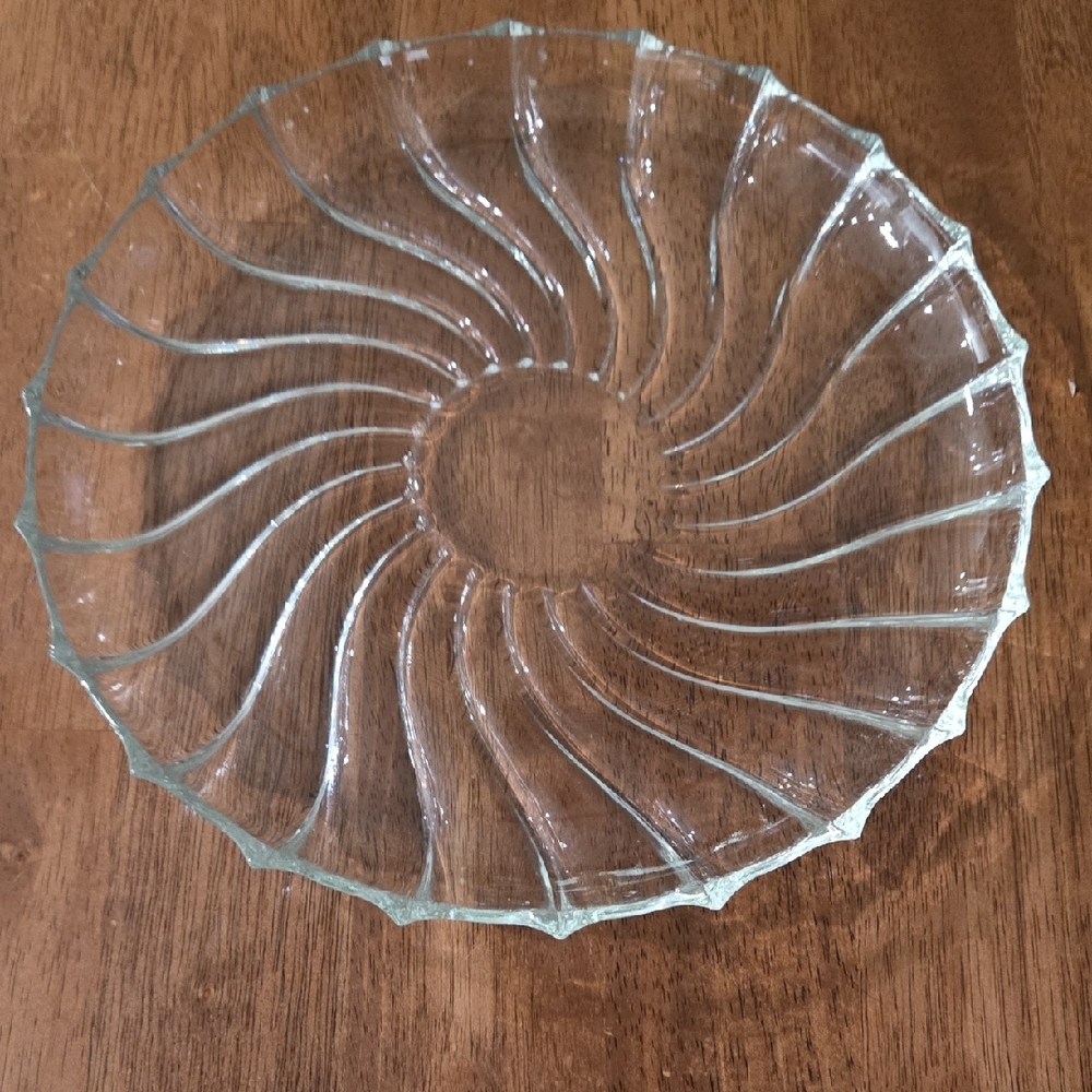 Vintage 1960s Federal Glass RHYTHM Swirls Clear  Glass Round Serving Platter 11”